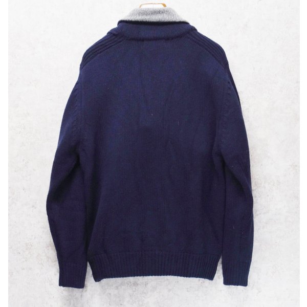 画像3: ビンテージ【ORVIS】オービス【紺×首元グレー】【ラムズウール】ショールカラーカーディガン【ウールカーディガン】【サイズＬ】 