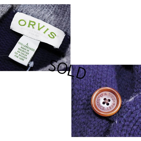 画像2: ビンテージ【ORVIS】オービス【紺×首元グレー】【ラムズウール】ショールカラーカーディガン【ウールカーディガン】【サイズＬ】 