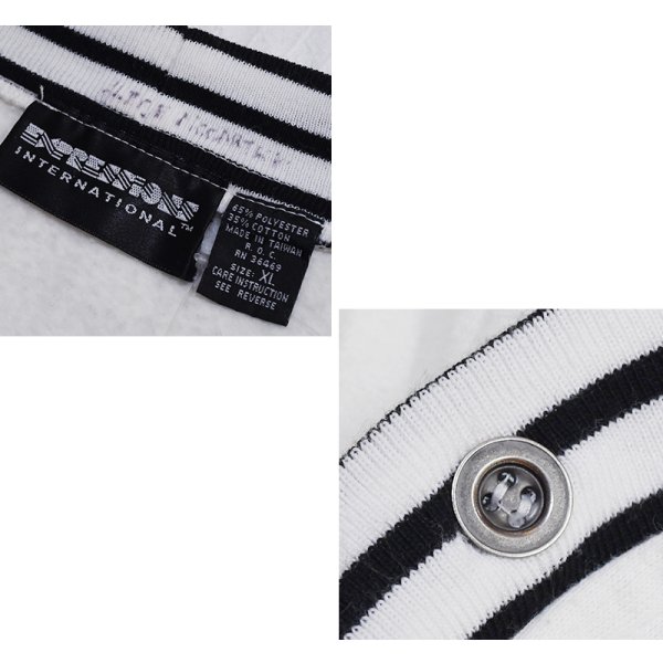 画像2: 【ビンテージ】【EXPRESSIONS】エクスプレッションズ【白×黒ライン】【スウェットカーディガン】【サイズXL】 