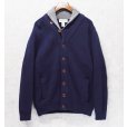 画像1: ビンテージ【ORVIS】オービス【紺×首元グレー】【ラムズウール】ショールカラーカーディガン【ウールカーディガン】【サイズＬ】<br> (1)