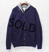 ビンテージ【ORVIS】オービス【紺×首元グレー】【ラムズウール】ショールカラーカーディガン【ウールカーディガン】【サイズＬ】 