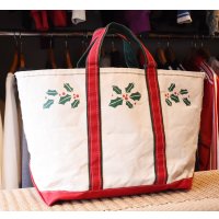 【80’s】【ビンテージ】【L.L.bean】【エルエルビーン】生成り×赤ｘ緑【ヒイラギ】【キャンバス】【トートバッグ】【キャンバストート】 
