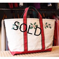 【80’s】【ビンテージ】【L.L.bean】【エルエルビーン】生成り×赤ｘ緑【ヒイラギ】【キャンバス】【トートバッグ】【キャンバストート】 