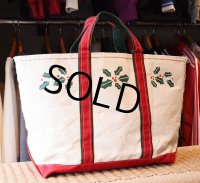 【80’s】【ビンテージ】【L.L.bean】【エルエルビーン】生成り×赤ｘ緑【ヒイラギ】【キャンバス】【トートバッグ】【キャンバストート】 