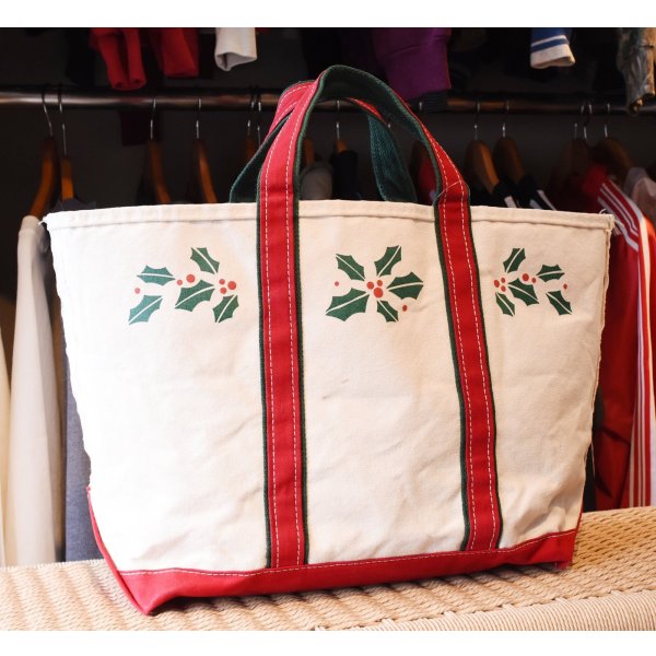 画像1: 【80’s】【ビンテージ】【L.L.bean】【エルエルビーン】生成り×赤ｘ緑【ヒイラギ】【キャンバス】【トートバッグ】【キャンバストート】 