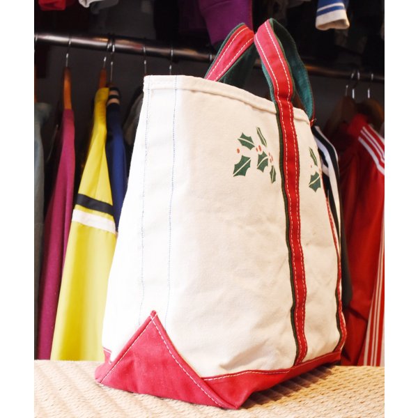 画像4: 【80’s】【ビンテージ】【L.L.bean】【エルエルビーン】生成り×赤ｘ緑【ヒイラギ】【キャンバス】【トートバッグ】【キャンバストート】 