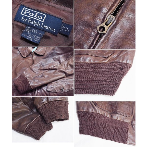 画像2: ビンテージ【ラルフローレン】POLO RALPH LAUREN【ブラウン】【A-2タイプ】【レザージャケット】【サイズXL】 