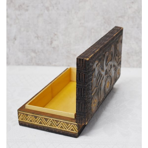 画像4: 【ビンテージ】【ネイティブ柄】木彫り【ケース】ペンケース　木箱 