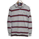ビンテージ【ラルフローレン】 【POLO ralph lauren】【グレーｘ赤ｘ紺】【ボーダー】長袖【ロングスリーブシャツ】【ポロシャツ】 【サイズS】  