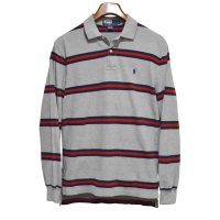 ビンテージ【ラルフローレン】 【POLO ralph lauren】【グレーｘ赤ｘ紺】【ボーダー】長袖【ロングスリーブシャツ】【ポロシャツ】 【サイズS】  
