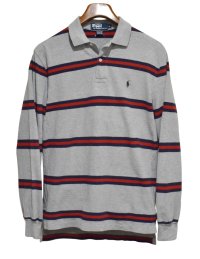 ビンテージ【ラルフローレン】 【POLO ralph lauren】【グレーｘ赤ｘ紺】【ボーダー】長袖【ロングスリーブシャツ】【ポロシャツ】 【サイズS】  