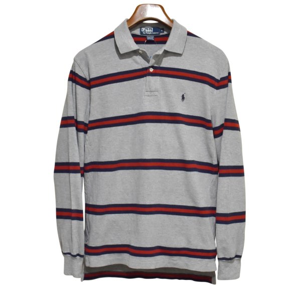 画像1: ビンテージ【ラルフローレン】 【POLO ralph lauren】【グレーｘ赤ｘ紺】【ボーダー】長袖【ロングスリーブシャツ】【ポロシャツ】 【サイズS】  
