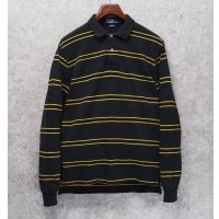 ビンテージ【ラルフローレン】 【POLO ralph lauren】【緑ｘ紺ｘ黄色】ボーダー【長袖ポロシャツ】 【サイズＳ】  