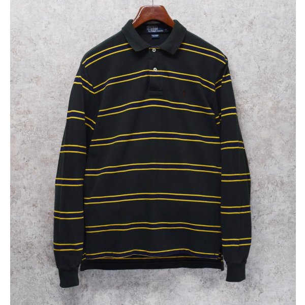 画像1: ビンテージ【ラルフローレン】 【POLO ralph lauren】【緑ｘ紺ｘ黄色】ボーダー【長袖ポロシャツ】 【サイズＳ】  