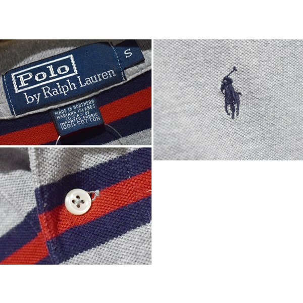 画像2: ビンテージ【ラルフローレン】 【POLO ralph lauren】【グレーｘ赤ｘ紺】【ボーダー】長袖【ロングスリーブシャツ】【ポロシャツ】 【サイズS】  