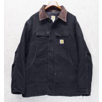 ビンテージ【carhartt】【カーハート】【黒】トラディショナルコート【ブランケット裏地付き】【ダック地】【ワークジャケット】【XＬ程度】 
