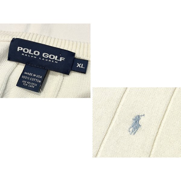 画像2: 程度良好!! 90's USA製 POLO GOLF ポロゴルフ【ビンテージ】【ラルフローレン】【白】ハリヌキ【コットンニットベスト】胸ロゴ入り【サイズXＬ】 