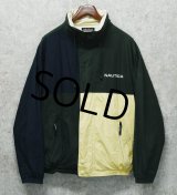 90's【ビンテージ】【nautica】【ノーティカ】【緑ｘ紺ｘ白 切替】ｘ【生成り】リバーシブル  コットン ジップアップブルゾン【サイズL程度】 