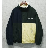 90's【ビンテージ】【nautica】【ノーティカ】【緑ｘ紺ｘ白 切替】ｘ【生成り】リバーシブル  コットン ジップアップブルゾン【サイズL程度】 