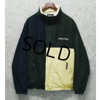 90's【ビンテージ】【nautica】【ノーティカ】【緑ｘ紺ｘ白 切替】ｘ【生成り】リバーシブル  コットン ジップアップブルゾン【サイズL程度】 