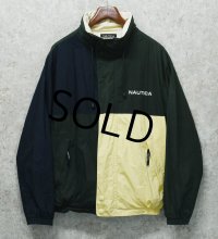 90's【ビンテージ】【nautica】【ノーティカ】【緑ｘ紺ｘ白 切替】ｘ【生成り】リバーシブル  コットン ジップアップブルゾン【サイズL程度】 