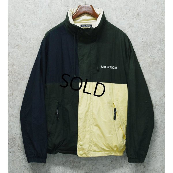 画像1: 90's【ビンテージ】【nautica】【ノーティカ】【緑ｘ紺ｘ白 切替】ｘ【生成り】リバーシブル  コットン ジップアップブルゾン【サイズL程度】 