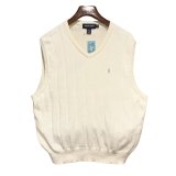 程度良好!! 90's USA製 POLO GOLF ポロゴルフ【ビンテージ】【ラルフローレン】【白】ハリヌキ【コットンニットベスト】胸ロゴ入り【サイズXＬ】 