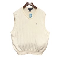 程度良好!! 90's USA製 POLO GOLF ポロゴルフ【ビンテージ】【ラルフローレン】【白】ハリヌキ【コットンニットベスト】胸ロゴ入り【サイズXＬ】 