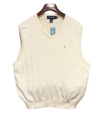 程度良好!! 90's USA製 POLO GOLF ポロゴルフ【ビンテージ】【ラルフローレン】【白】ハリヌキ【コットンニットベスト】胸ロゴ入り【サイズXＬ】 