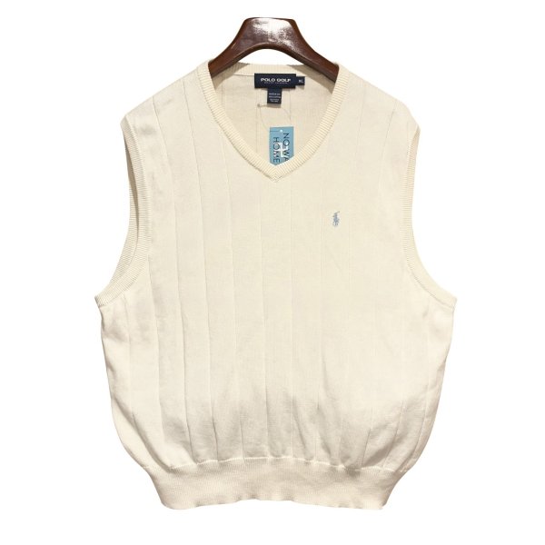 画像1: 程度良好!! 90's USA製 POLO GOLF ポロゴルフ【ビンテージ】【ラルフローレン】【白】ハリヌキ【コットンニットベスト】胸ロゴ入り【サイズXＬ】 