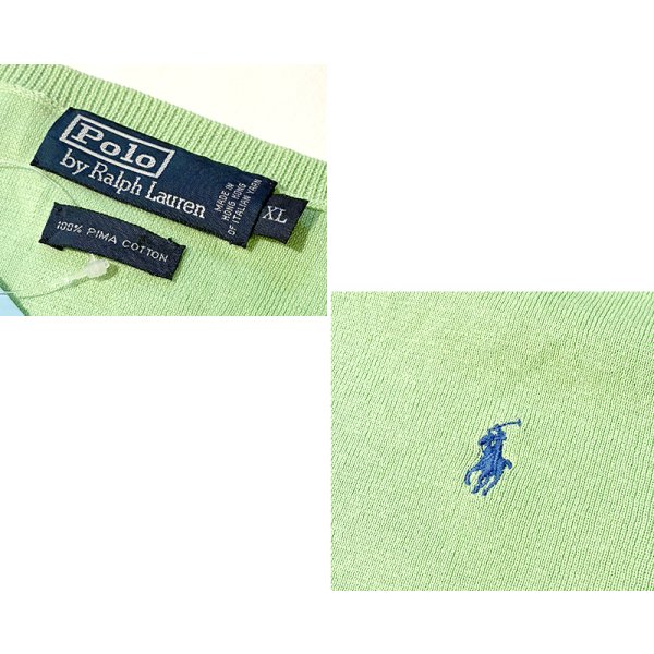 画像2: ビンテージ【ラルフローレン】POLO RALPH LAUREN【黄緑】【Vネック】PIMAコットン【コットンセーター】【サイズXL】  