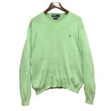 ビンテージ【ラルフローレン】POLO RALPH LAUREN【黄緑】【Vネック】PIMAコットン【コットンセーター】【サイズXL】  