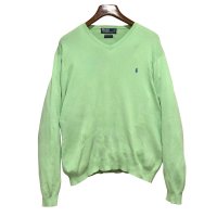 ビンテージ【ラルフローレン】POLO RALPH LAUREN【黄緑】【Vネック】PIMAコットン【コットンセーター】【サイズXL】  