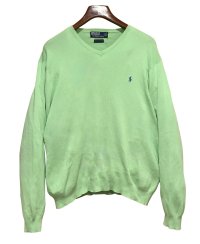 ビンテージ【ラルフローレン】POLO RALPH LAUREN【黄緑】【Vネック】PIMAコットン【コットンセーター】【サイズXL】  