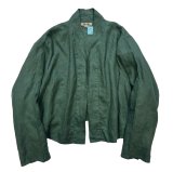 【FLAX】フラックス【リネン】緑【シャツジャケット】【リネンシャツ】【レディース古着】【Ｌ程度】 