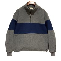 90's【ビンテージ】Eddie Bauer【エディーバウアー】【グレー×青ライン】ハーフジップフリース【フリースジャケット】ポーラテック【サイズL】 