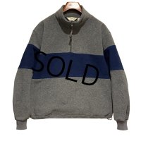 90's【ビンテージ】Eddie Bauer【エディーバウアー】【グレー×青ライン】ハーフジップフリース【フリースジャケット】ポーラテック【サイズL】 