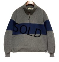 90's【ビンテージ】Eddie Bauer【エディーバウアー】【グレー×青ライン】ハーフジップフリース【フリースジャケット】ポーラテック【サイズL】 