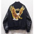 画像1: 90’ｓ~【USA製】【HEAVY DUTY】ビンテージ【鷲】ワシ バックプリント【メルトンｘレザー】【黒】【スタジャン】【サイズXL】<br> (1)