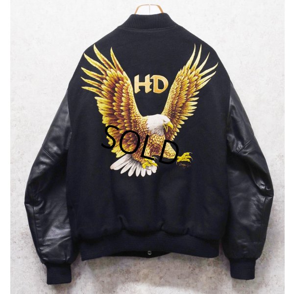 画像1: 90’ｓ~【USA製】【HEAVY DUTY】ビンテージ【鷲】ワシ バックプリント【メルトンｘレザー】【黒】【スタジャン】【サイズXL】 