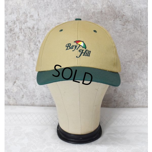 画像1: ほぼ未使用!! 90's~【USA製】【BYATEXAS】【ビンテージ】【Bay Hill】刺繍【ベージュ×ツバ緑】傘【BBキャップ】【ベースボールキャップ】サイズフリー 
