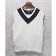 画像1: 90's~ ビンテージ【オールドGAP】ギャップ【白×襟ブラックウォッチ】【ケーブル編み】Vネック【コットンニットベスト】【サイズL】<br> (1)