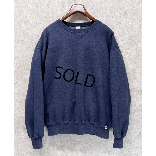 画像1: 90'ｓ【メキシコ製】【RUSSELL】ラッセル 【ビンテージ】ブルーグレー【無地】【クルーネック】前V スウェット【サイズXLT】 