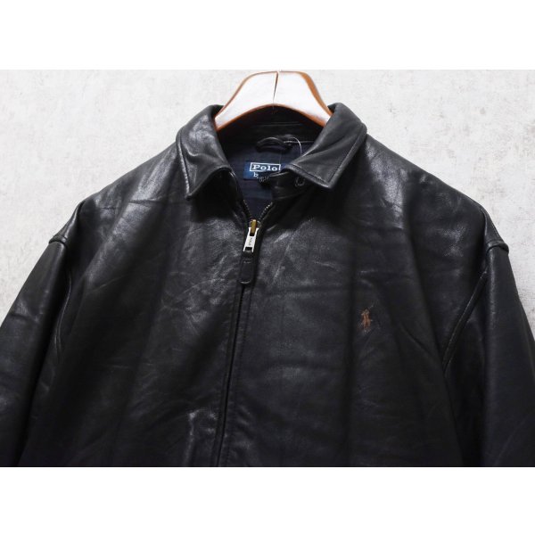 画像3: ビンテージ【ラルフローレン】POLO RALPH LAUREN【黒ｘ裏地ブラックウォッチ】ラムレザー【ジップアップレザーブルゾン】【サイズＭ】 