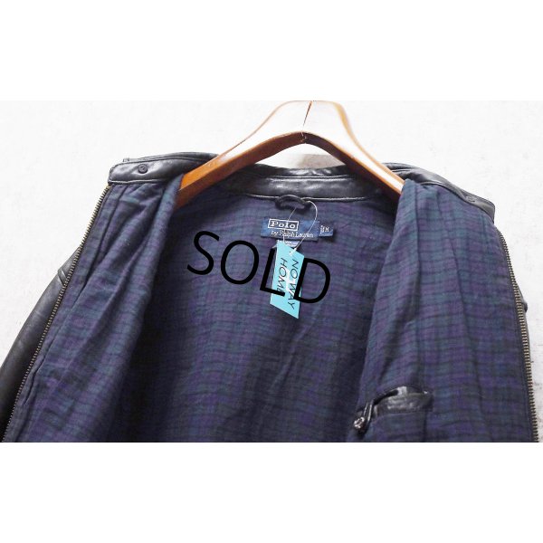 画像5: ビンテージ【ラルフローレン】POLO RALPH LAUREN【黒ｘ裏地ブラックウォッチ】ラムレザー【ジップアップレザーブルゾン】【サイズＭ】 