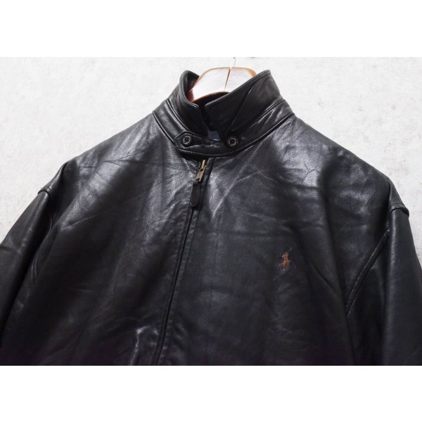 画像4: ビンテージ【ラルフローレン】POLO RALPH LAUREN【黒ｘ裏地ブラックウォッチ】ラムレザー【ジップアップレザーブルゾン】【サイズＭ】 