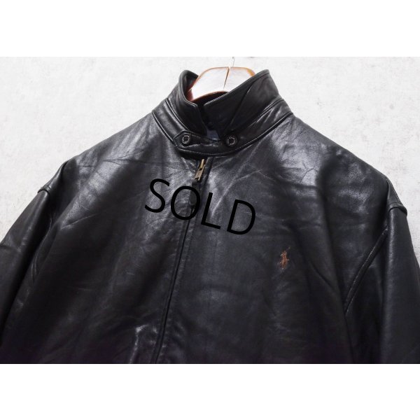 画像4: ビンテージ【ラルフローレン】POLO RALPH LAUREN【黒ｘ裏地ブラックウォッチ】ラムレザー【ジップアップレザーブルゾン】【サイズＭ】 
