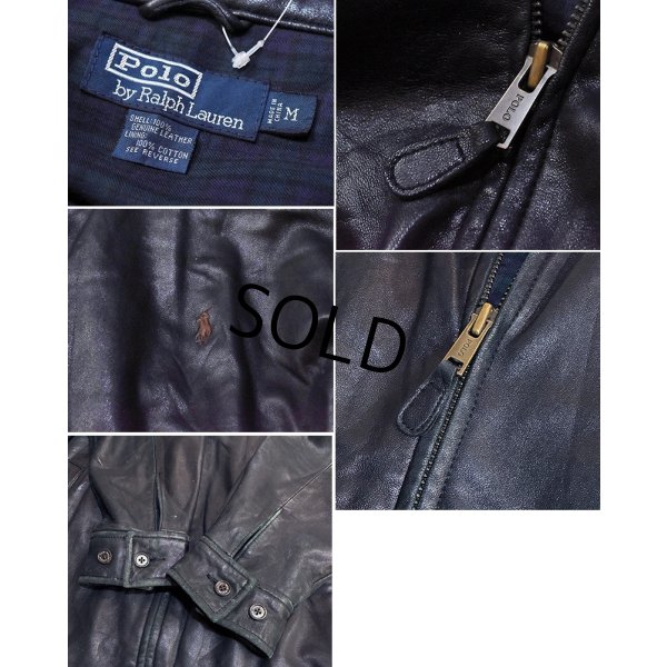 画像2: ビンテージ【ラルフローレン】POLO RALPH LAUREN【黒ｘ裏地ブラックウォッチ】ラムレザー【ジップアップレザーブルゾン】【サイズＭ】 