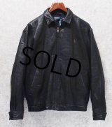 ビンテージ【ラルフローレン】POLO RALPH LAUREN【黒ｘ裏地ブラックウォッチ】ラムレザー【ジップアップレザーブルゾン】【サイズＭ】 