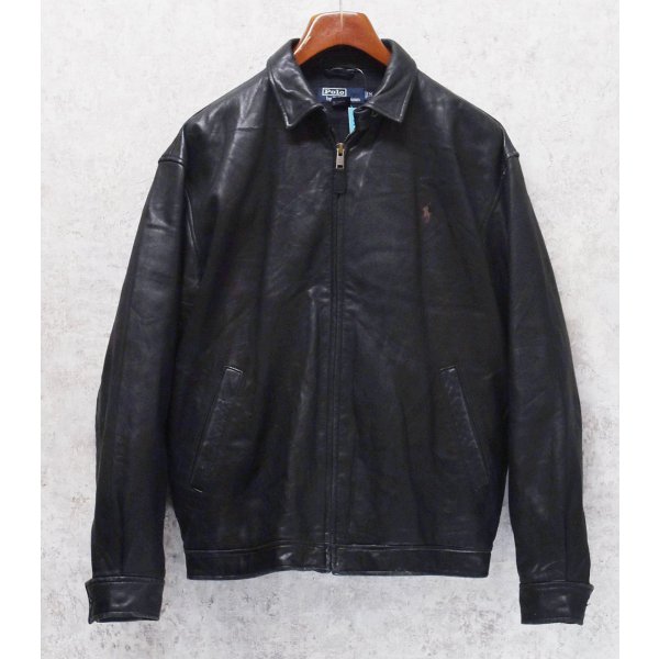 画像1: ビンテージ【ラルフローレン】POLO RALPH LAUREN【黒ｘ裏地ブラックウォッチ】ラムレザー【ジップアップレザーブルゾン】【サイズＭ】 
